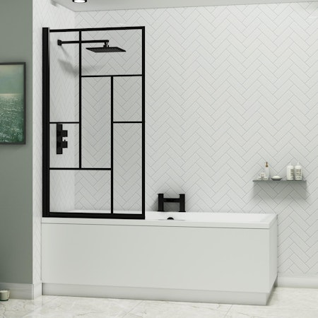 Amaze Square Double-Ended Acrylic Bath Tub with Black Abstract Grid Screen - Various Sizes