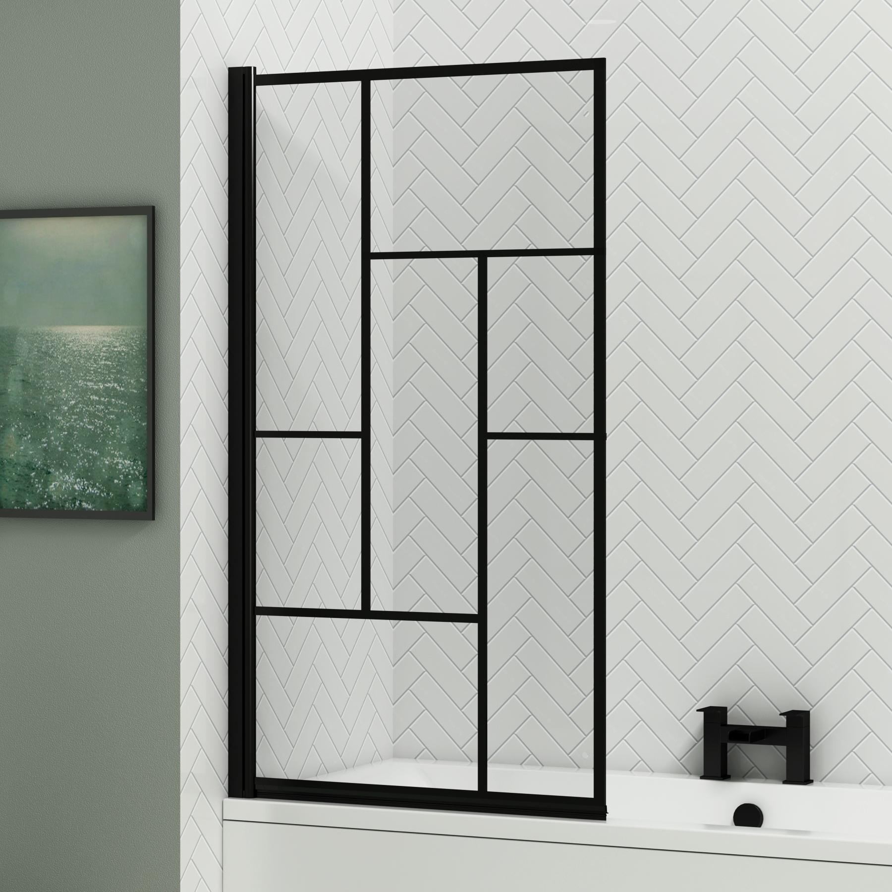 Amaze Square Double-Ended Acrylic Bath Tub with Black Abstract Grid Screen - Various Sizes