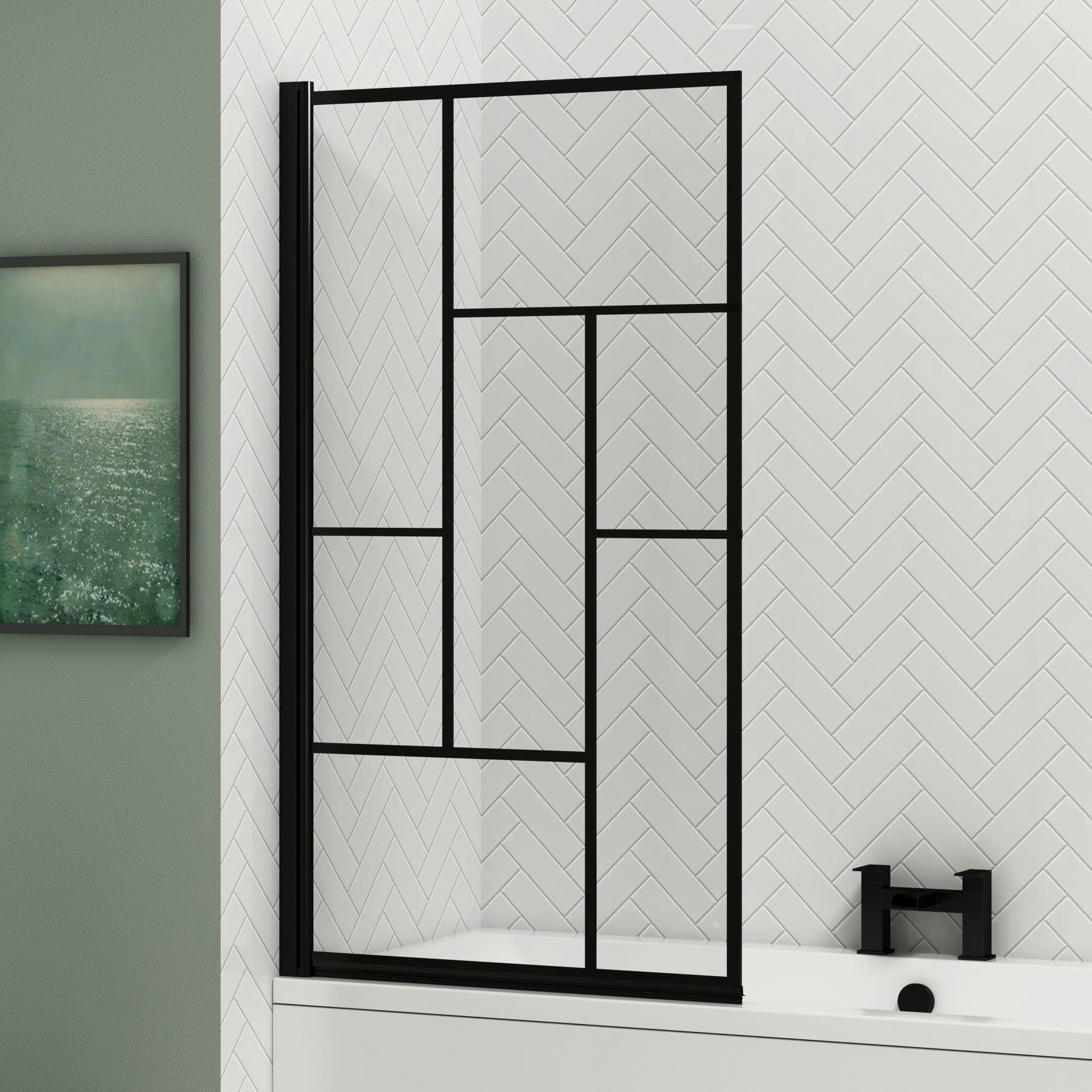 Amaze Square Double Ended Shower Bath 1700 x 750mm with Black Abstract