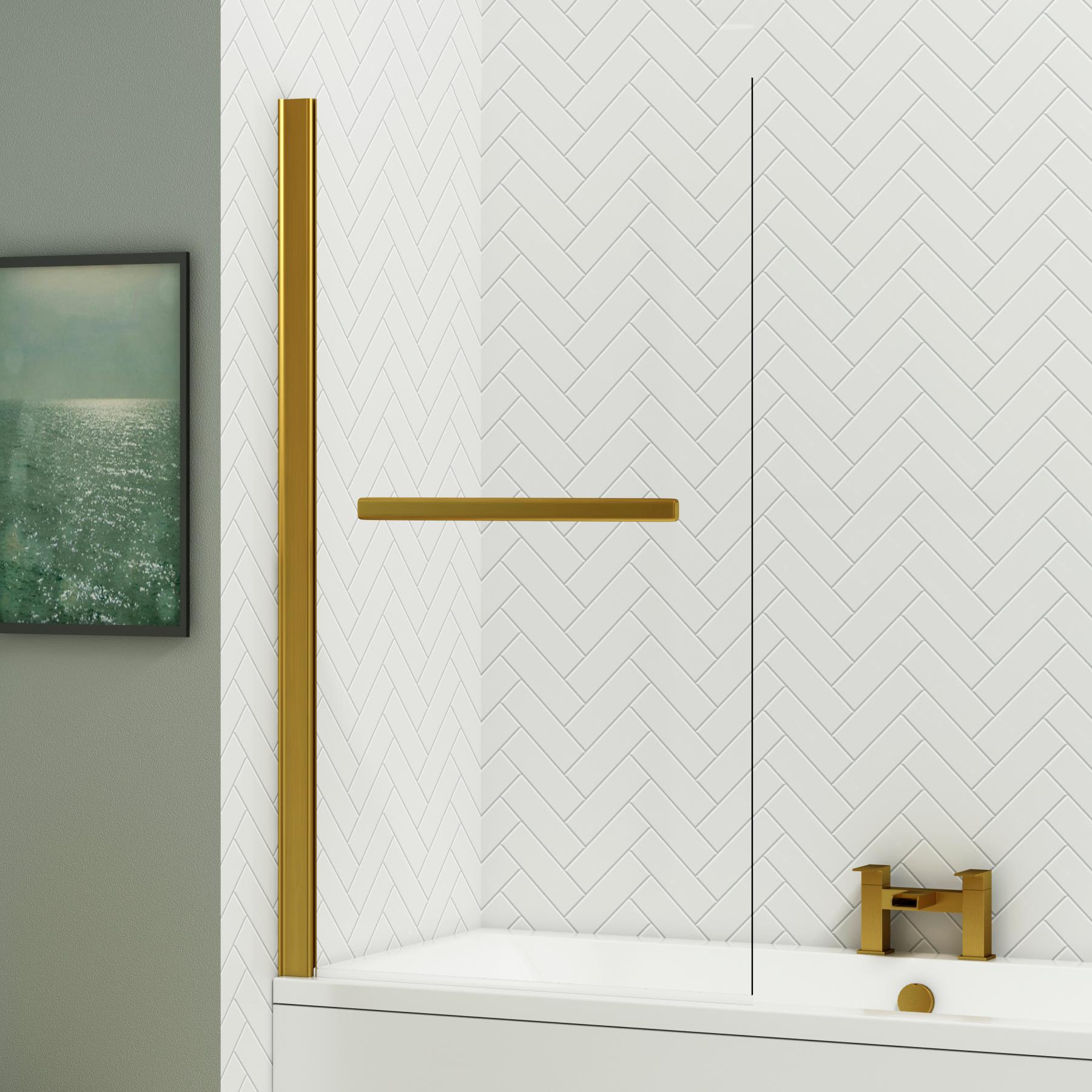 Amaze Square Double-Ended Acrylic Bath Tub with Brushed Brass Wall Profile Screen and Rail - Various Sizes