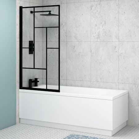 Breeze Round Single-Ended Acrylic Bath Tub with Black Abstract Grid Screen - Various Sizes