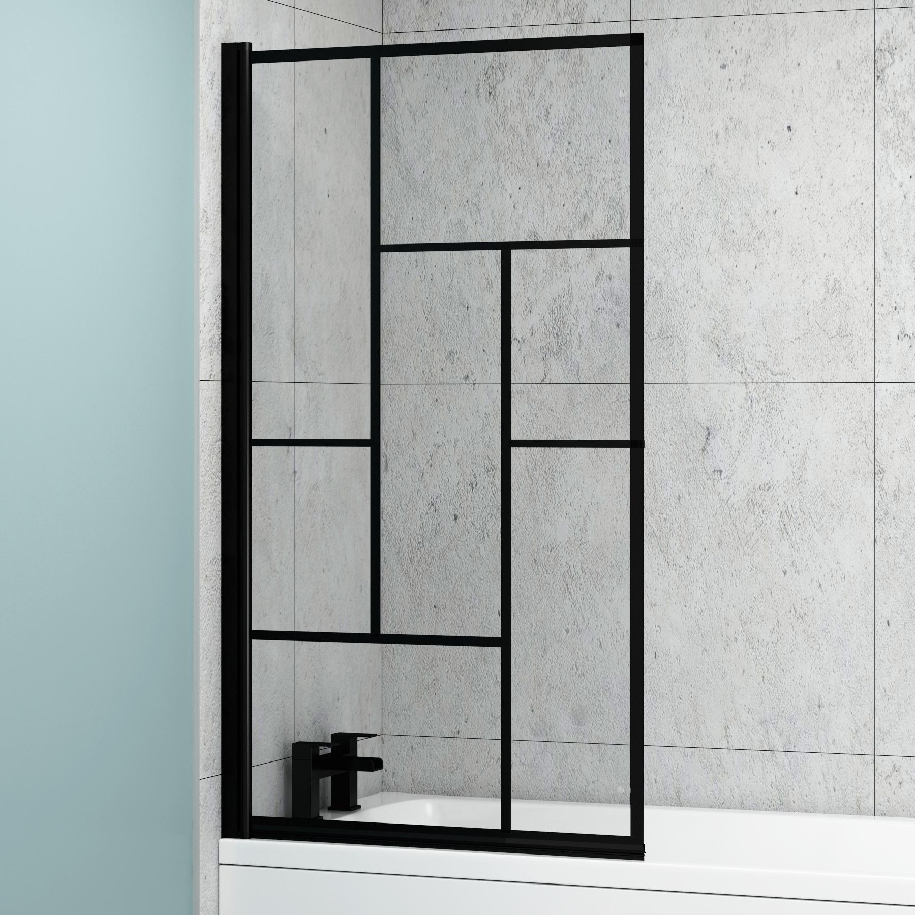 Breeze Round Single Ended Shower Bath 1600 x 700mm with Black Abstract Grid Screen
