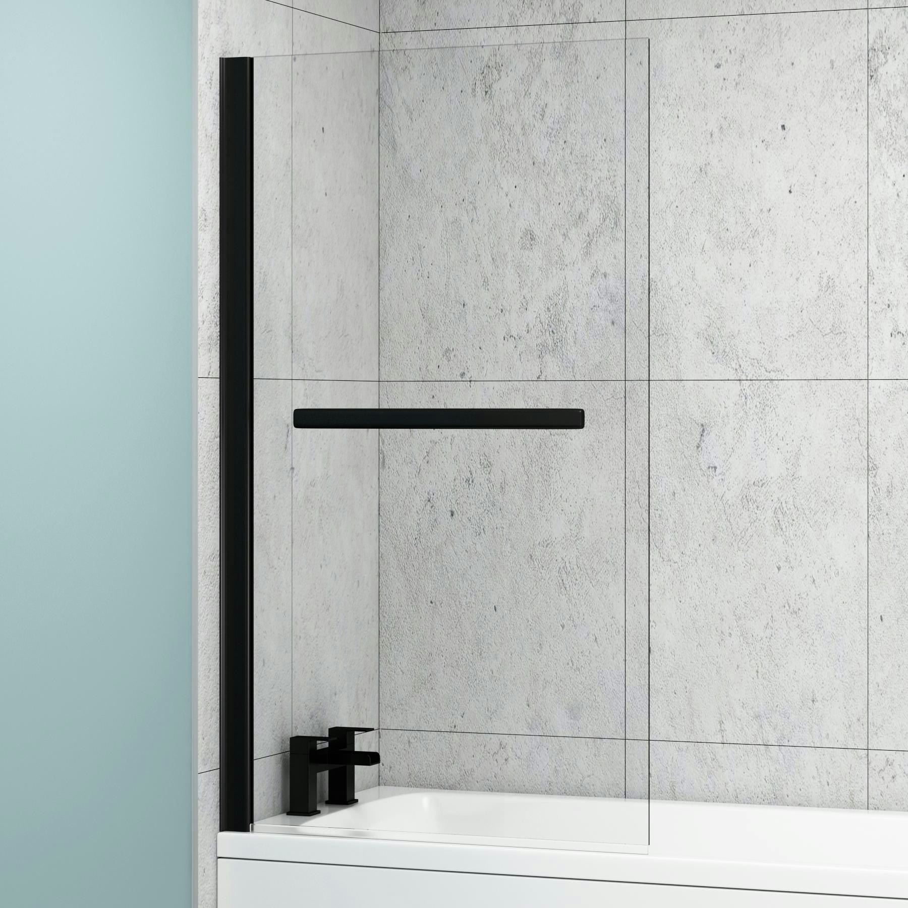 Breeze Round Single-Ended Acrylic Bath Tub with Black Wall Profile Screen and Rail - Various Sizes