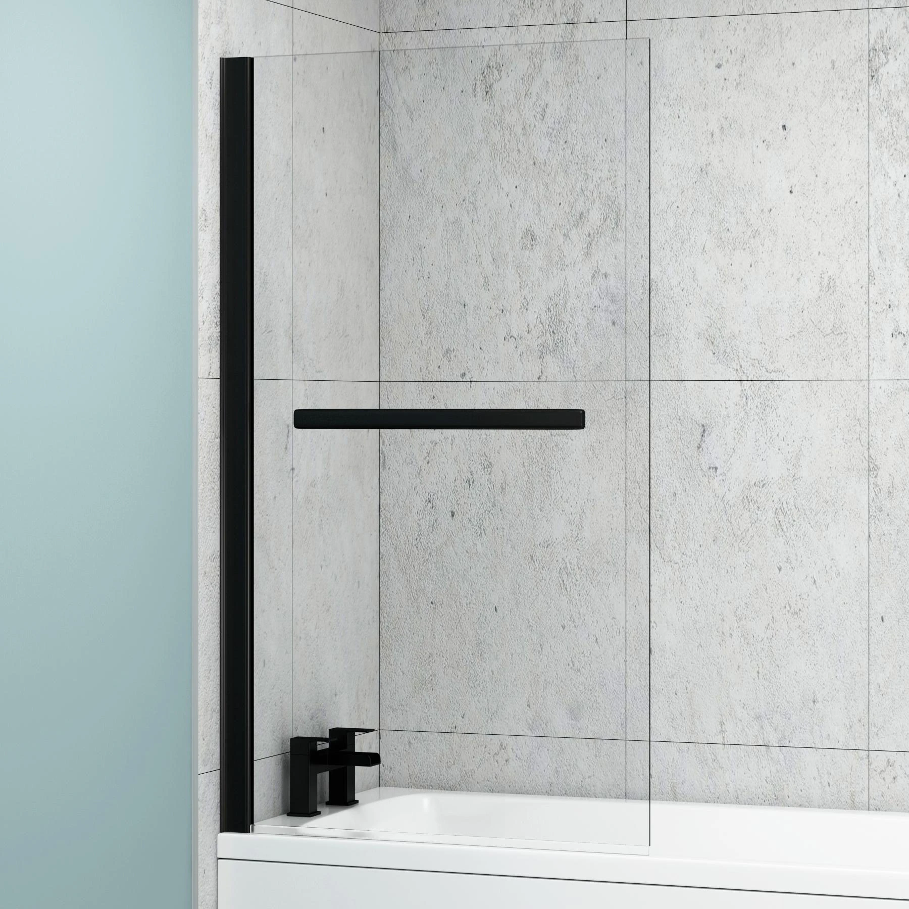 Breeze Round Single-Ended Acrylic Bath Tub with Black Wall Profile Screen and Rail - Various Sizes