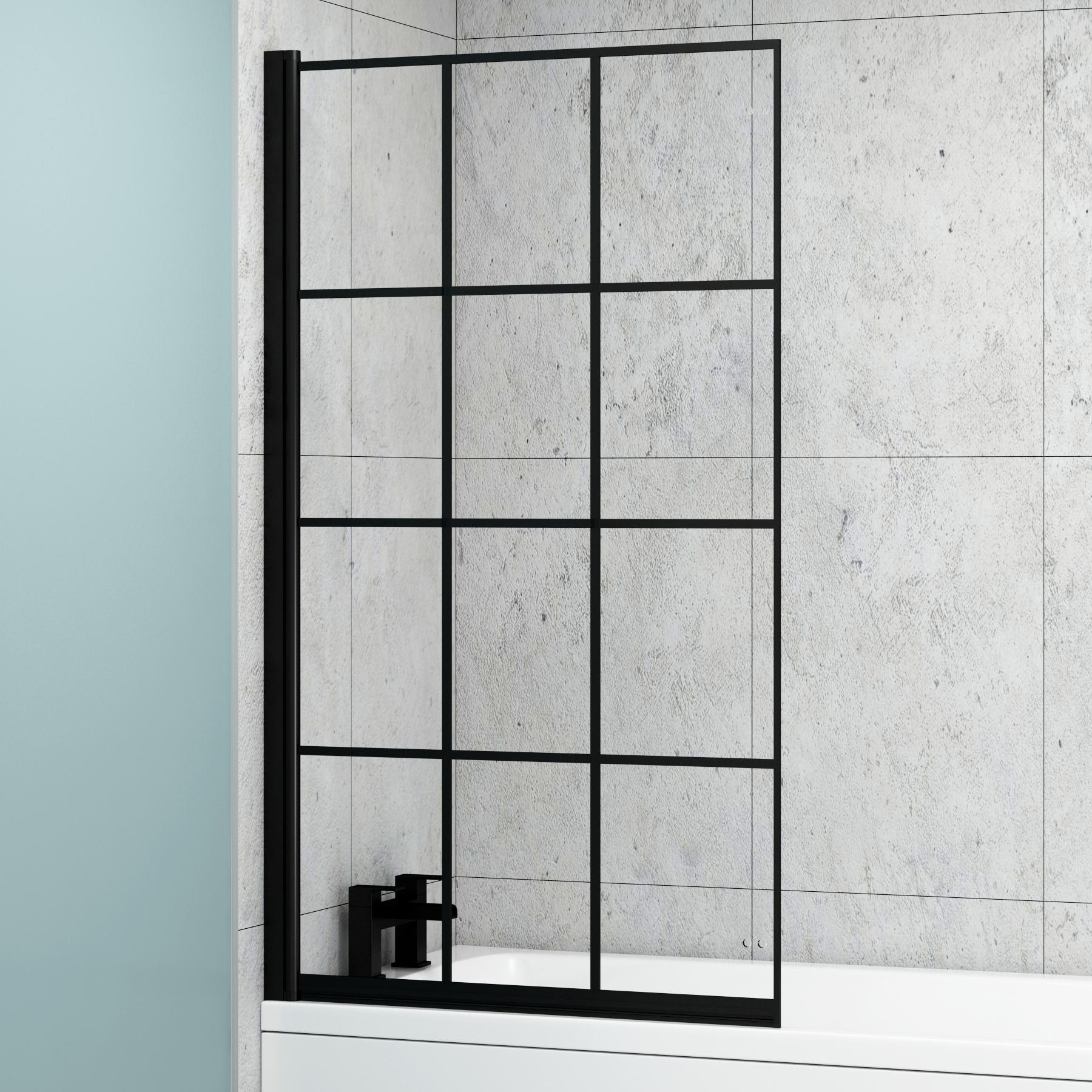 Breeze Round Single Ended Shower Bath 1500 x 700mm with Black Square Grid Screen