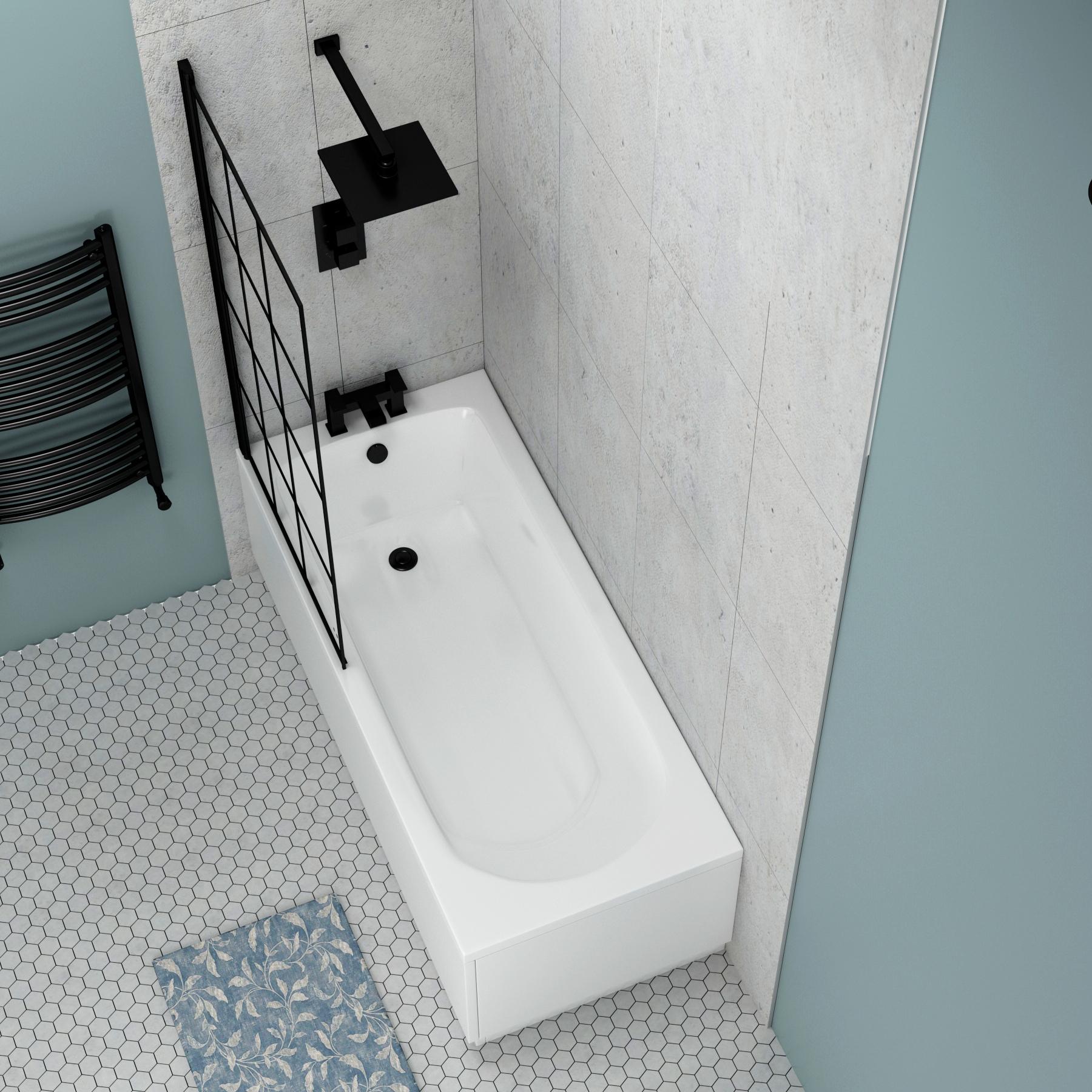 Breeze Round Single Ended Shower Bath 1500 x 700mm with Black Square Grid Screen