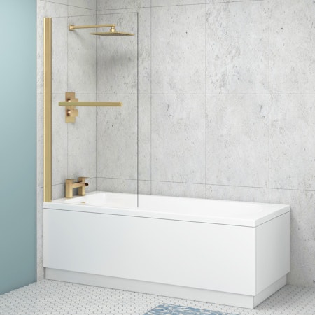 Breeze Round Single-Ended Acrylic Bath Tub with Brushed Brass Wall Profile Screen and Rail - Various Sizes