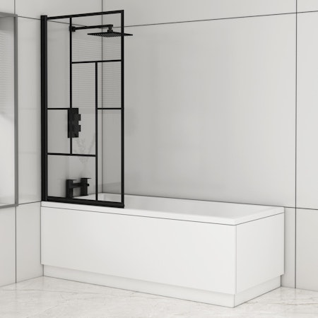 Cesar Square Single-Ended Acrylic Bath Tub with Black Abstract Grid Screen - Various Sizes