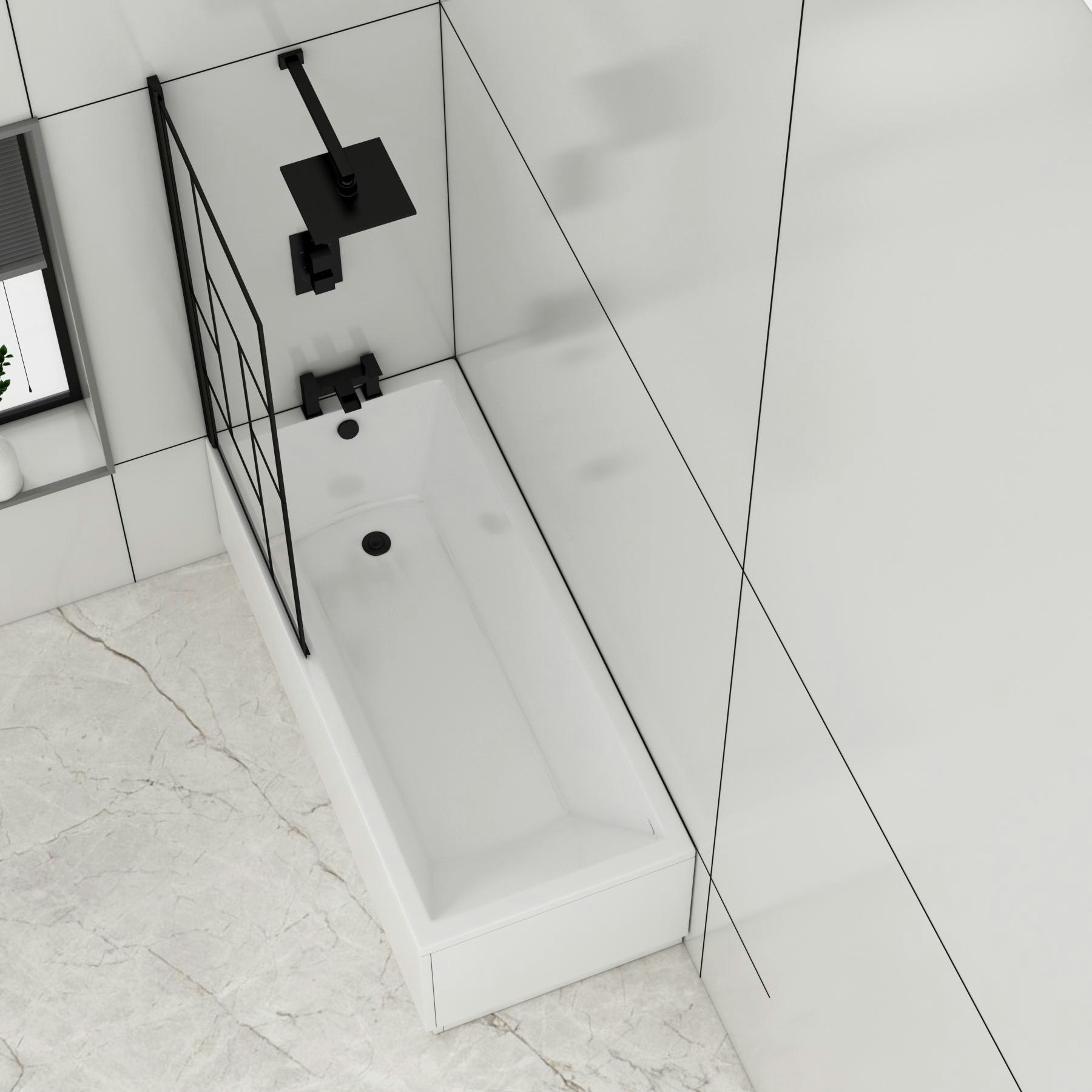 Cesar Square Single Ended Shower Bath 1500 x 700mm with Black Abstract