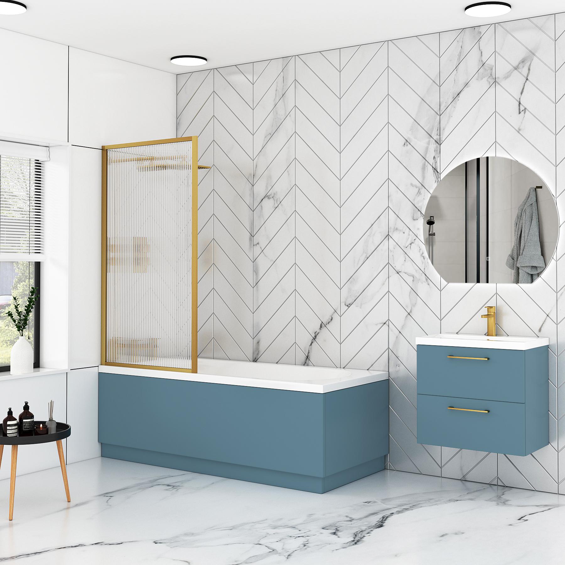 Breeze Round Single-Ended Acrylic Bath Tub with Fluted Screen & MDF Satin Blue Panel