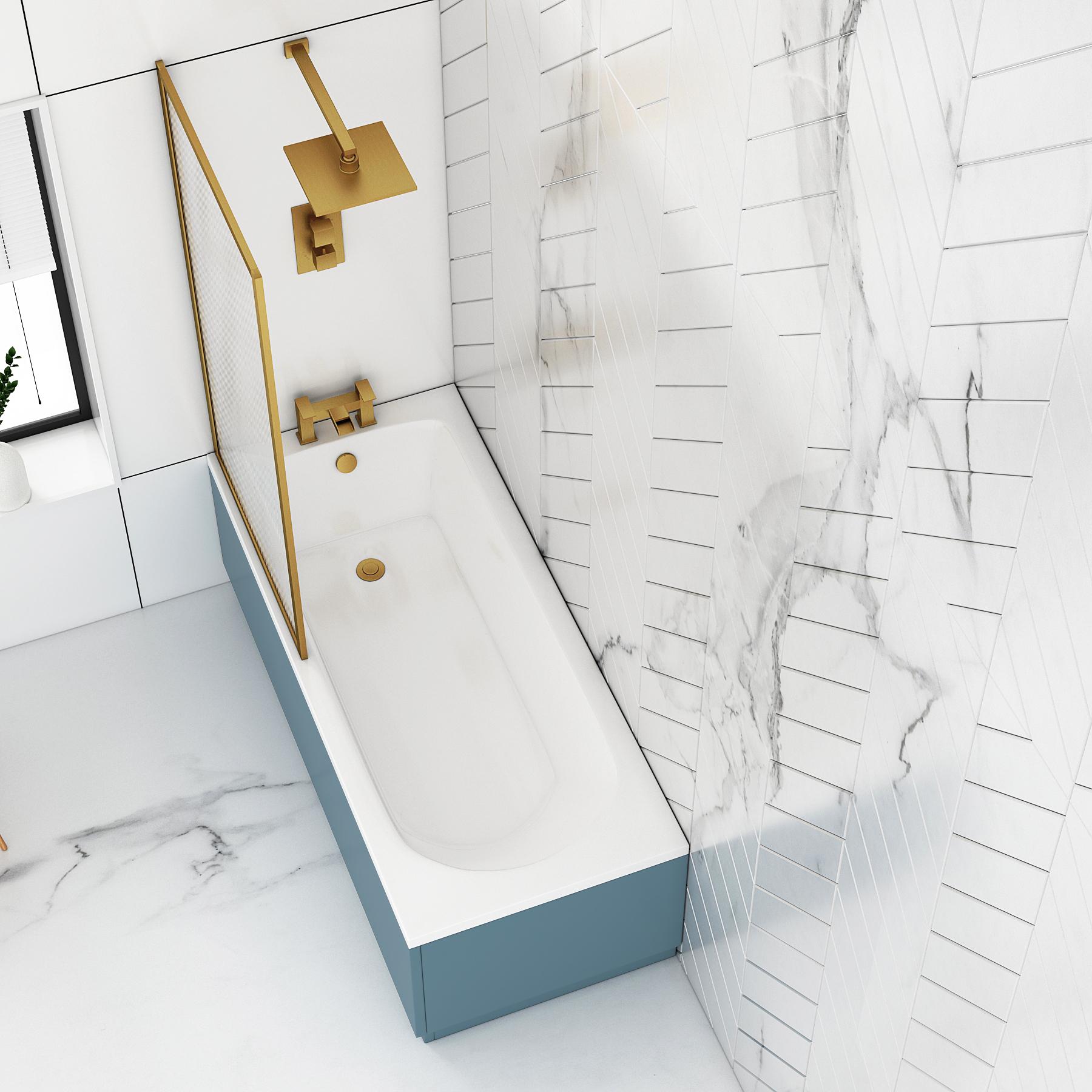 Breeze Round Single-Ended Acrylic Bath Tub with Fluted Screen & MDF Satin Blue Panel