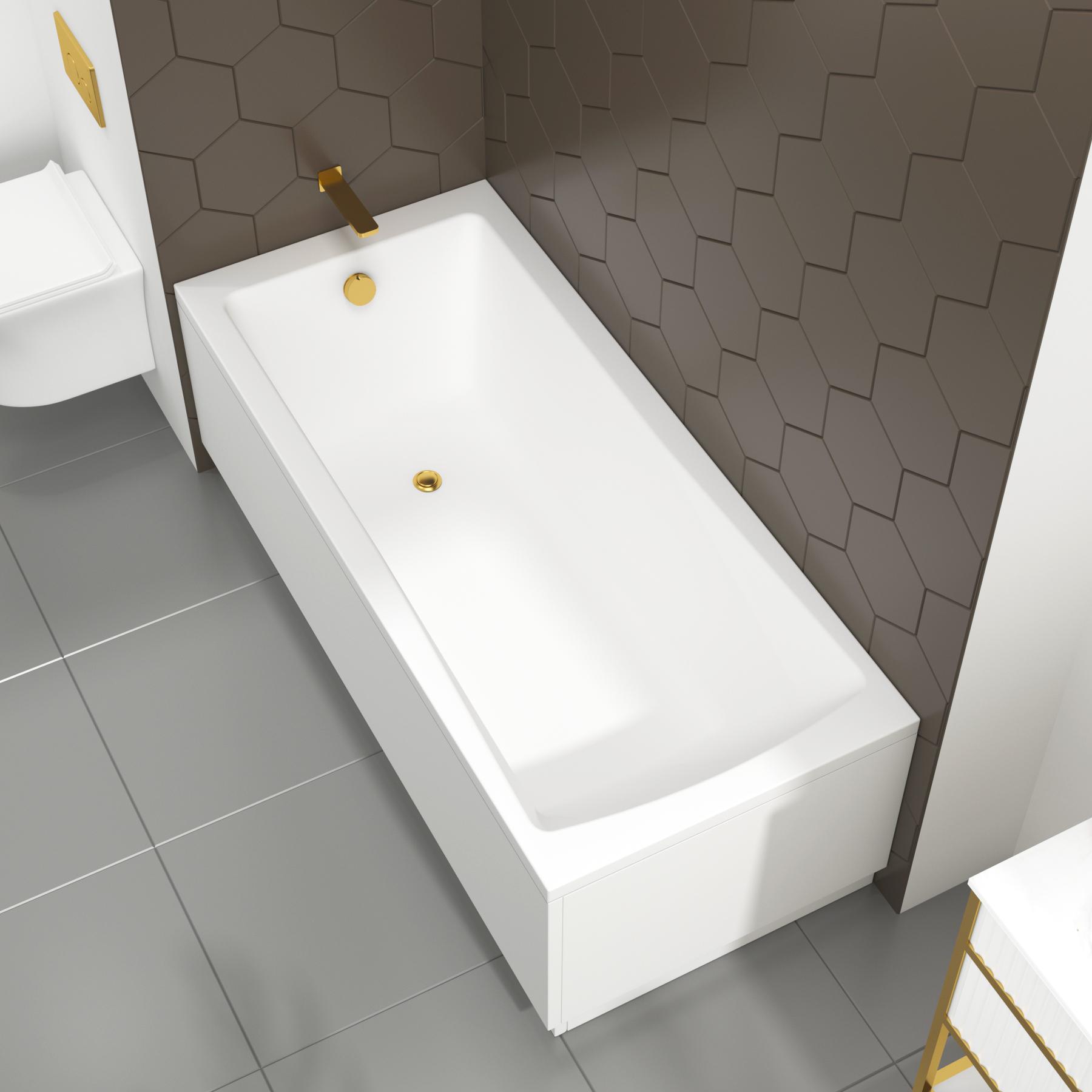 Cesar Square Single Ended Shower Bath 1400 x 700mm with Brushed Brass Framed Fluted Screen