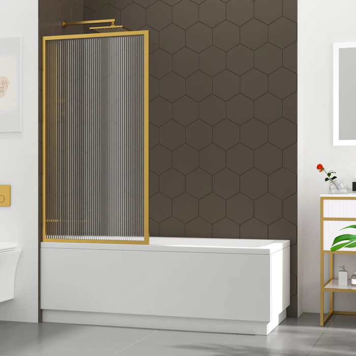 Cesar Square Single-Ended Acrylic Bath Tub with Brass Framed Fluted Screen - Various Sizes
