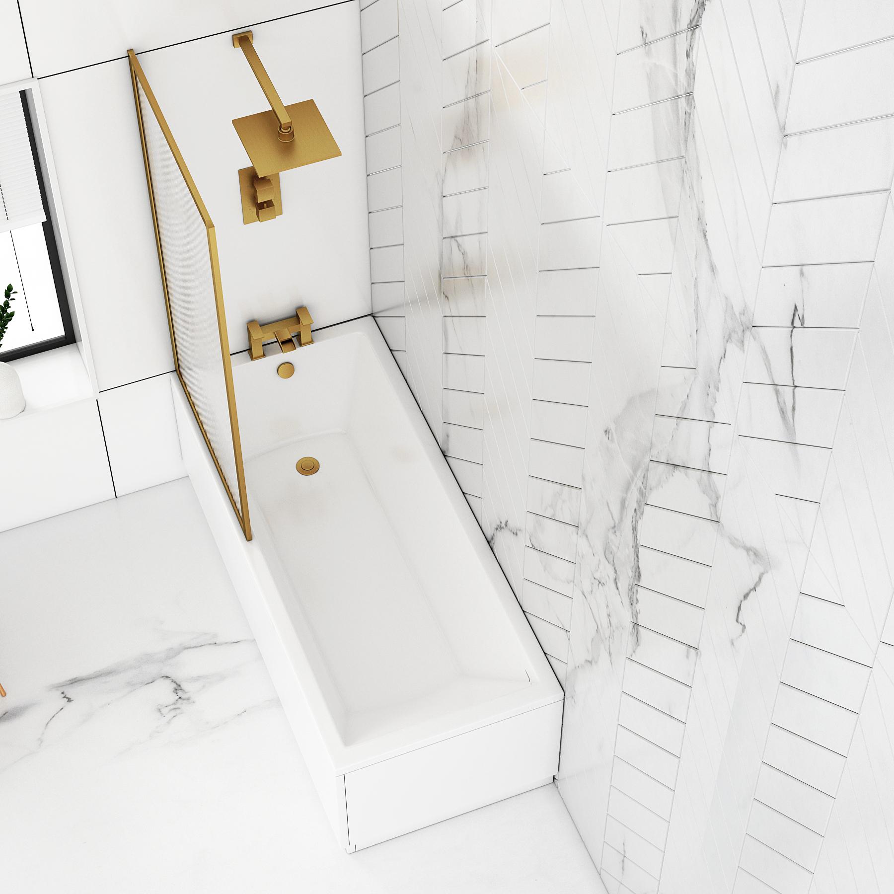 Cesar Square Single Ended Bath 1400 x 700mm with Fluted Screen & MDF Gloss White Panel