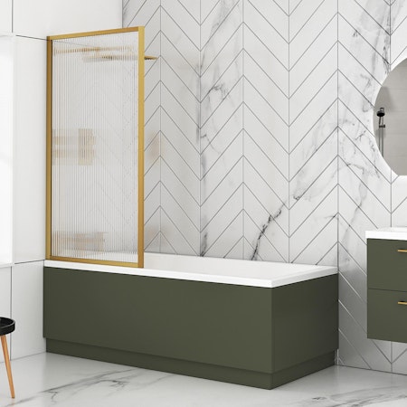 Cesar Square Single-Ended Acrylic Bath Tub with Fluted Screen & MDF Satin Green PaneL