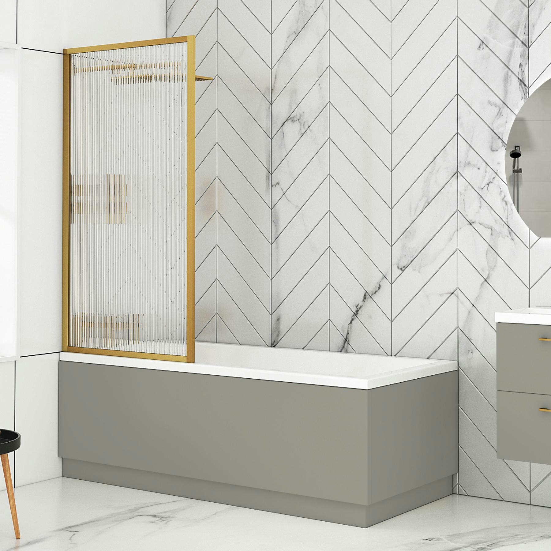Cesar Square Single-Ended Acrylic Bath Tub with Fluted Screen & MDF Satin Grey PaneL
