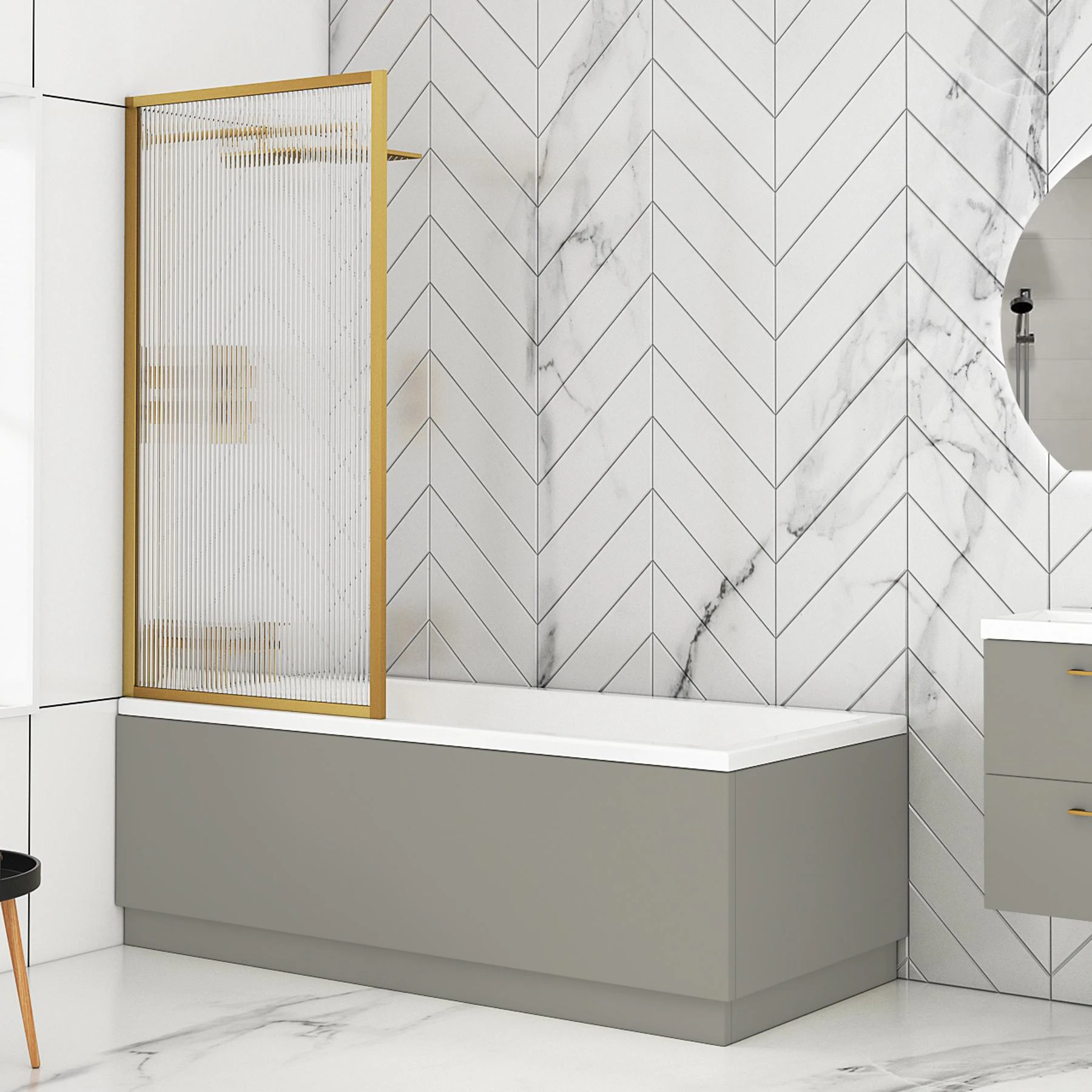Cesar Square Single-Ended Acrylic Bath Tub with Fluted Screen & MDF Satin Grey PaneL