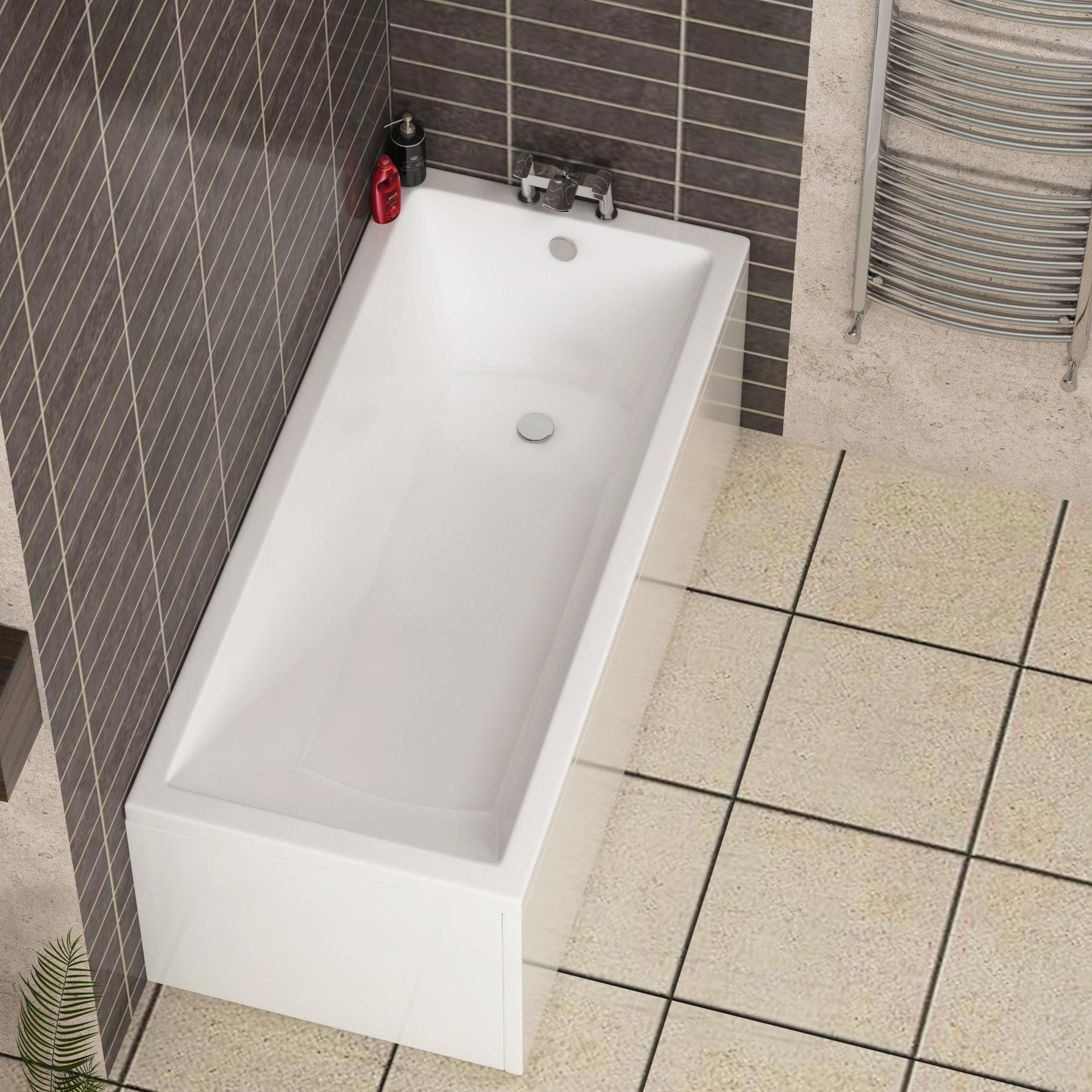 Cesar Acrylic Square Single Ended Shower Bath 1800 x 800mm Inc Round ...
