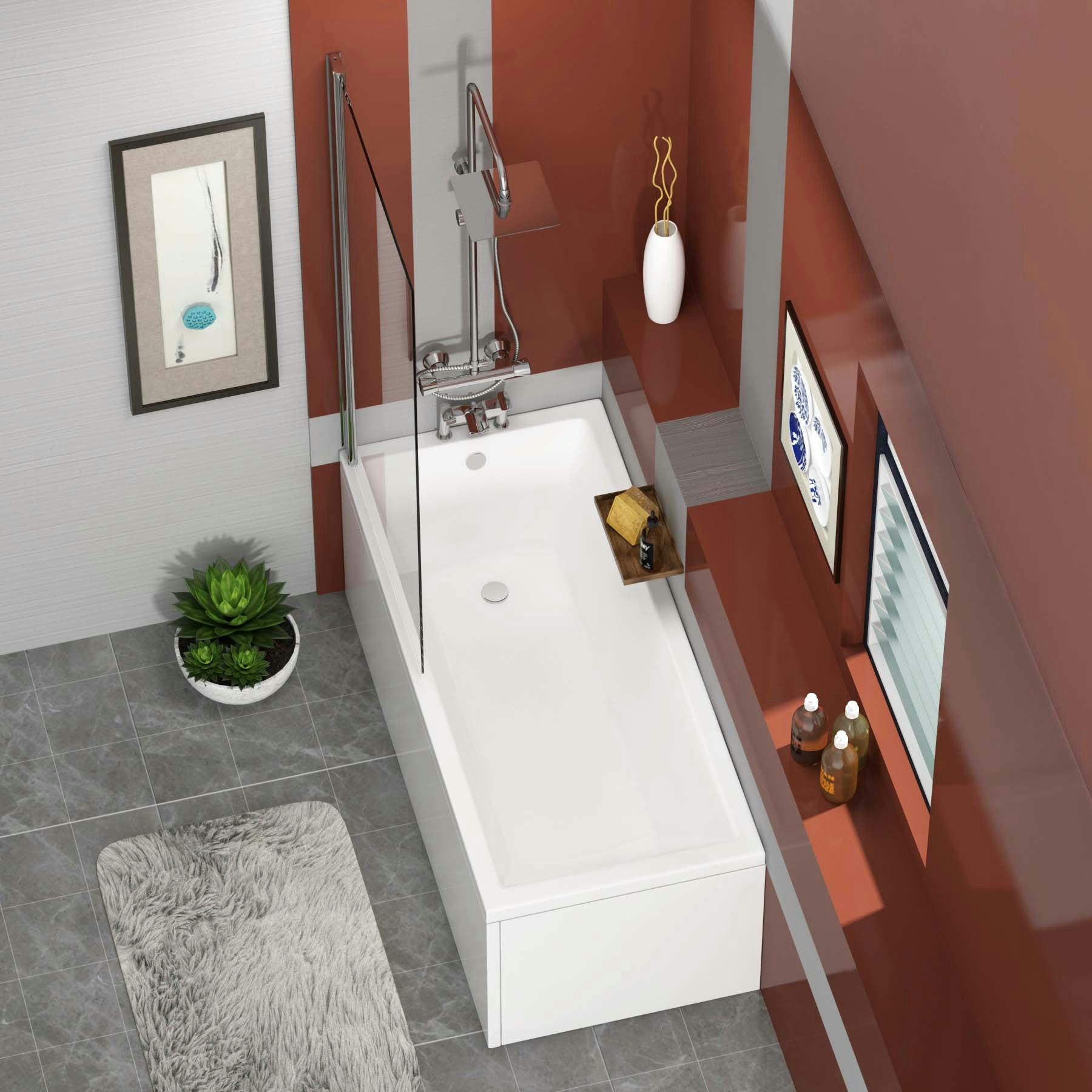 Cesar Acrylic Square Single Ended Shower Bath 1500 x 700mm Inc Square