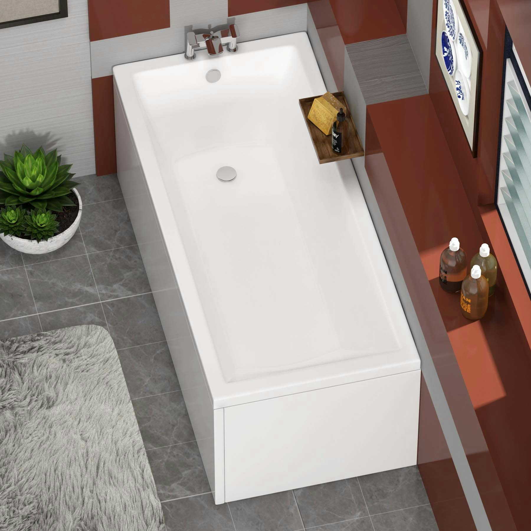 Cesar Acrylic Square Single Ended Shower Bath 1400 x 700mm + Square