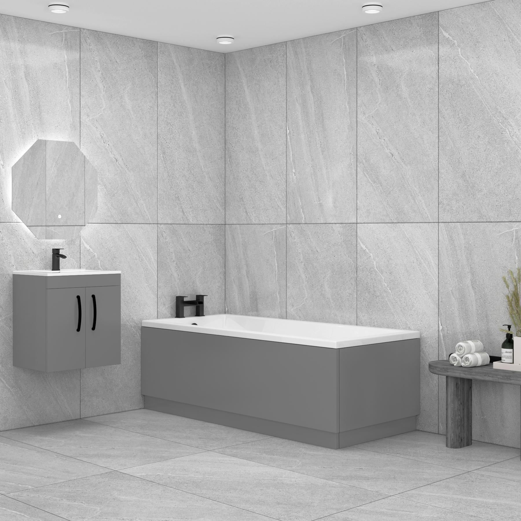 Cesar Acrylic 1400 x 700mm Single Ended Square Edged Bath with Inc MDF Grey Gloss Front Panel