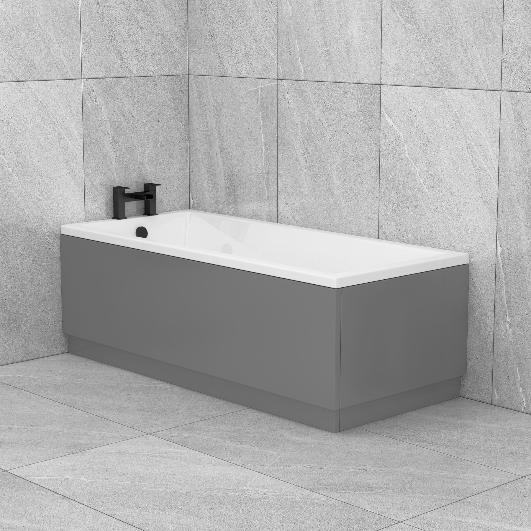 Cesar Acrylic 1400 x 700mm Single Ended Square Edged Bath with Inc MDF Grey Gloss Front Panel