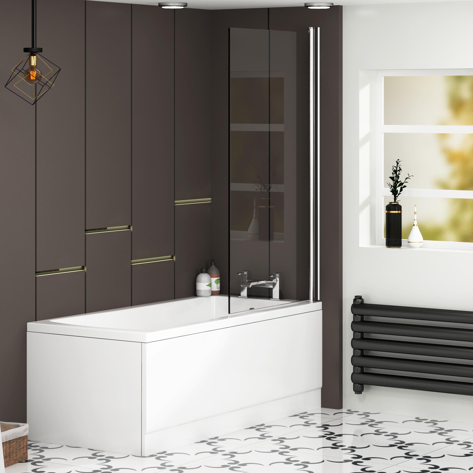 Cesar Acrylic Square Single Ended Shower Bath 1600 x 700mm + Square Shower Bath Screen