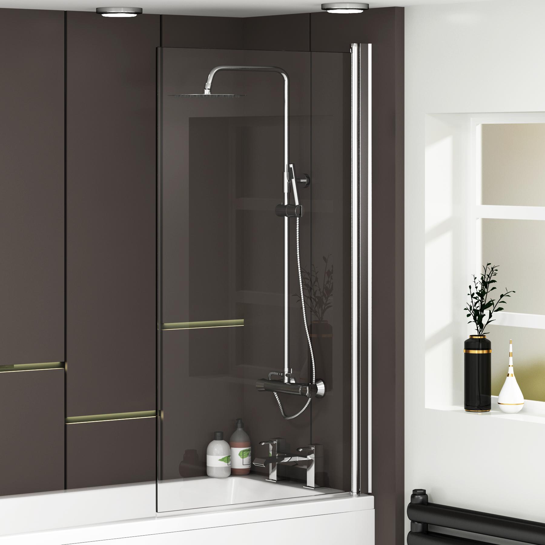 Cesar Acrylic Square Single Ended Shower Bath 1600 x 700mm + Square Shower Bath Screen