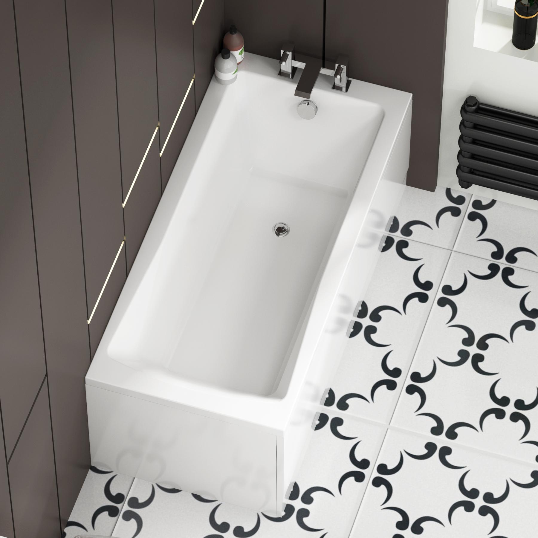 Cesar Acrylic Square Single Ended Shower Bath 1600 x 700mm + Square Shower Bath Screen
