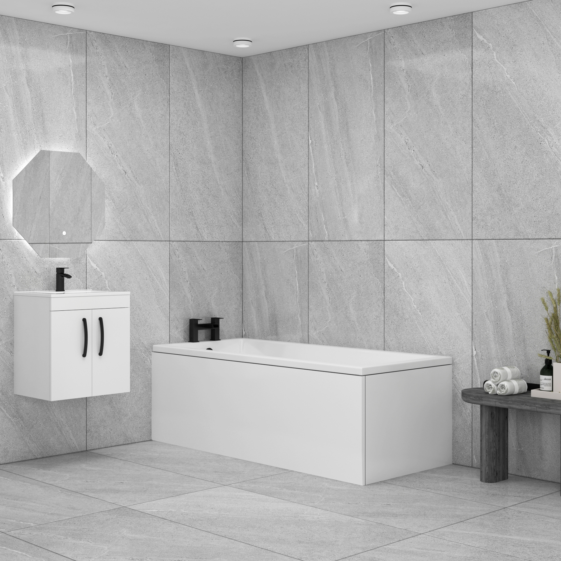 Cesar Acrylic Square Single Ended Bath 1600 x 700mm Inc Front Panel