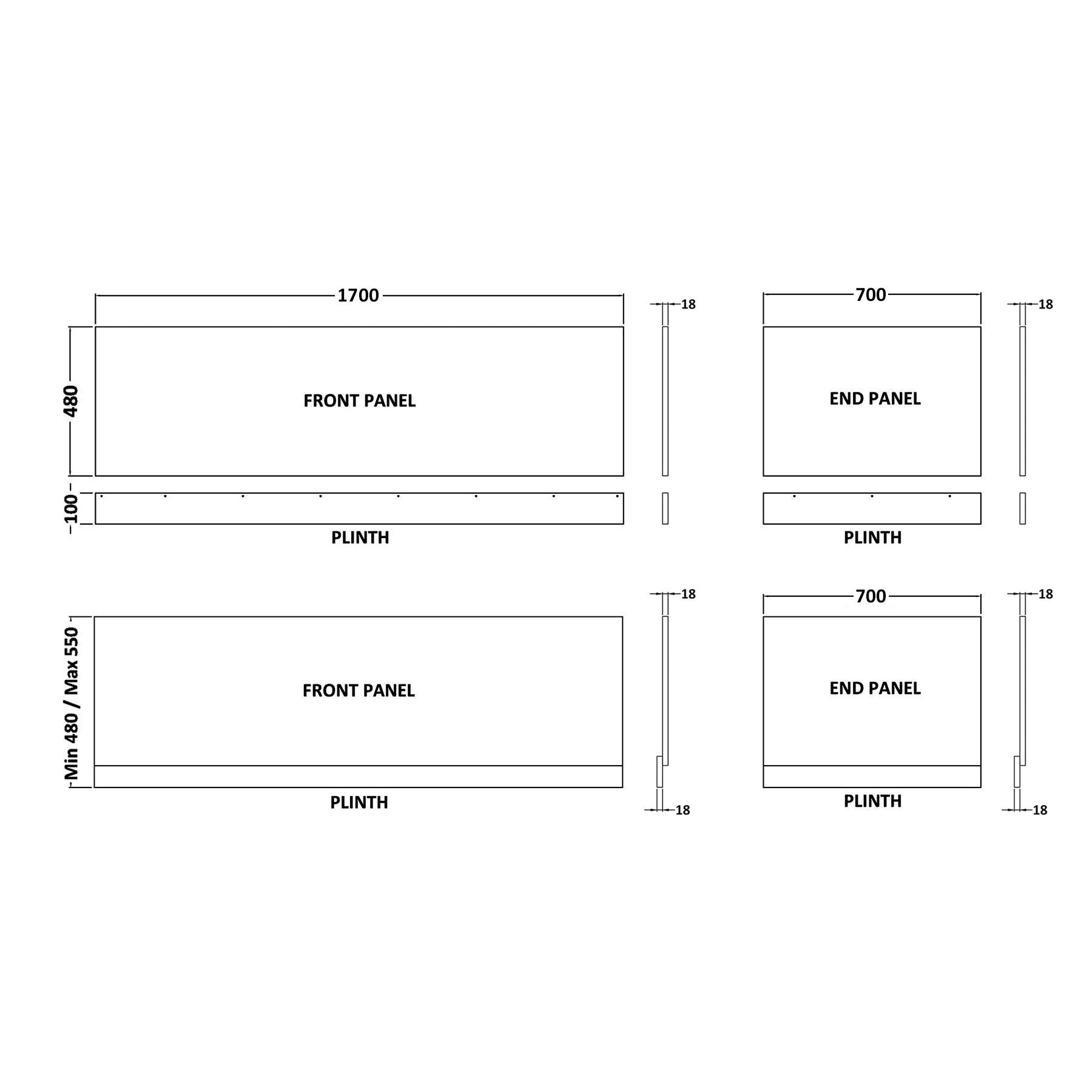 Cesar Acrylic Square Single Ended Bath 1500 x 700mm Inc MDF Front Panel