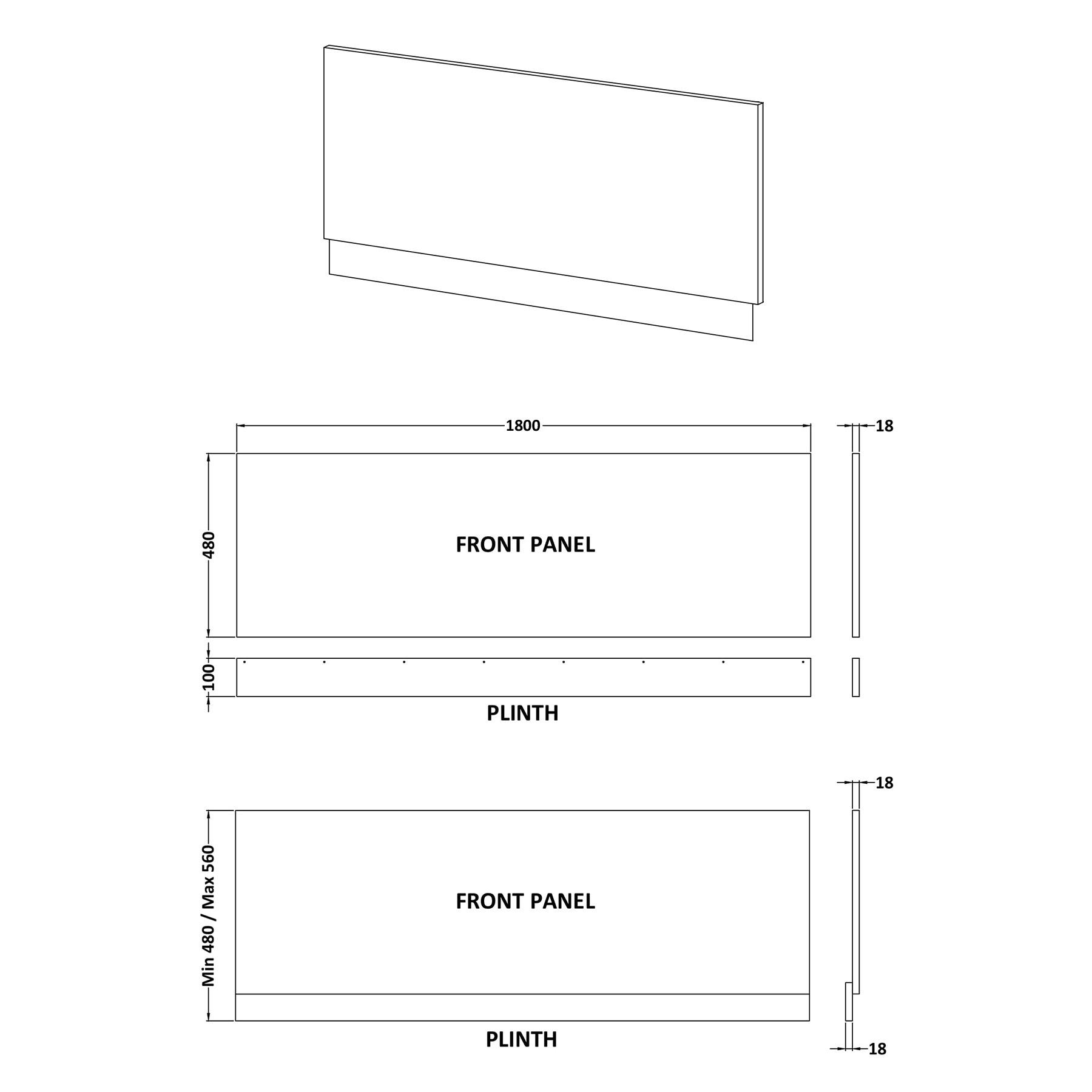 Amaze Acrylic Square Double Ended Bath 1800 x 800mm + MDF Panel