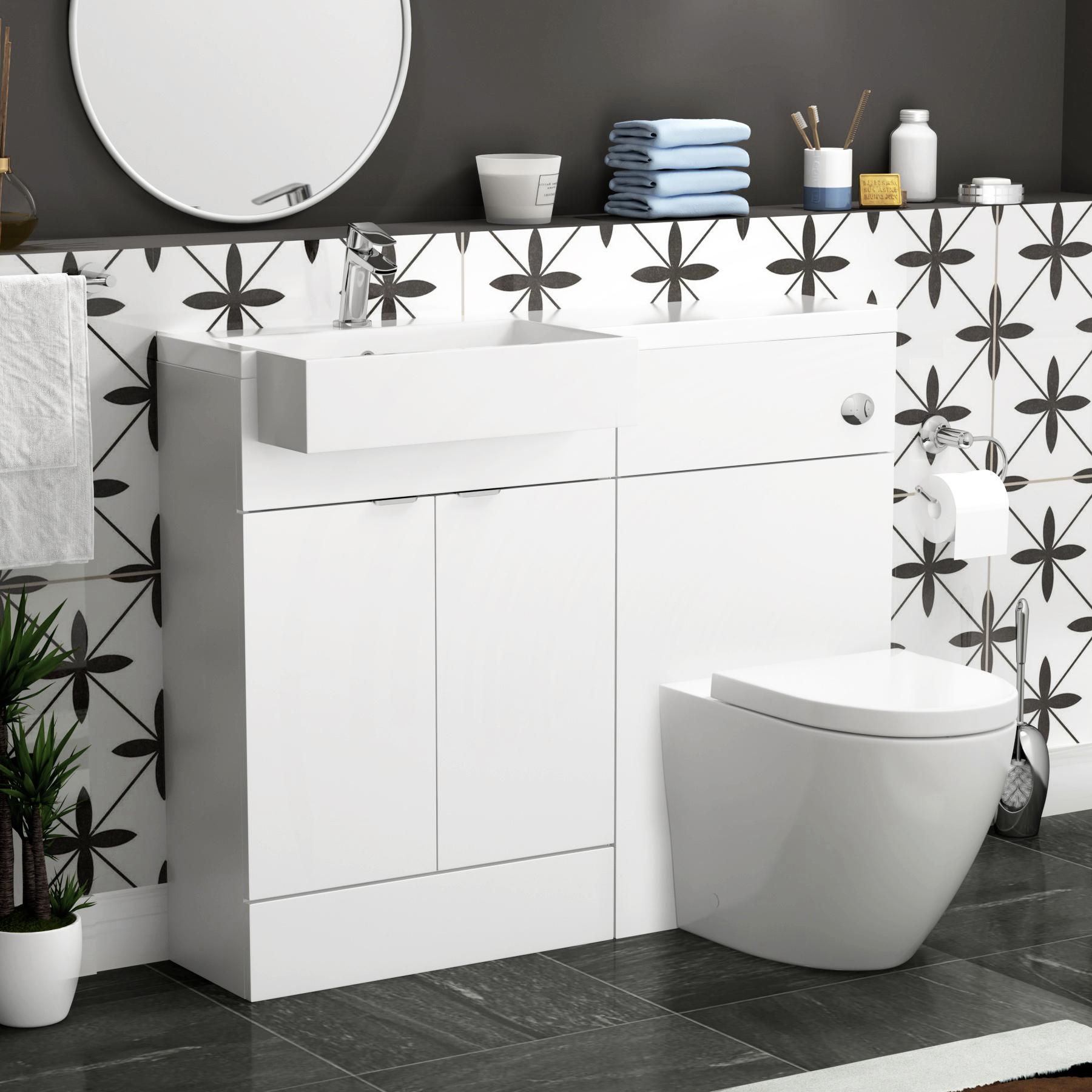 Elena 1100mm Gloss White 2 Door Floor Standing Vanity Unit with L/H