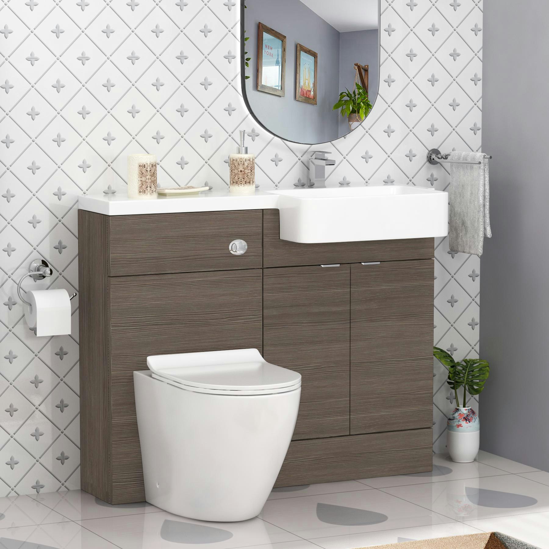 Elena 1100mm Grey Elm 2 Door Floor Standing Vanity Unit with R/H Curved