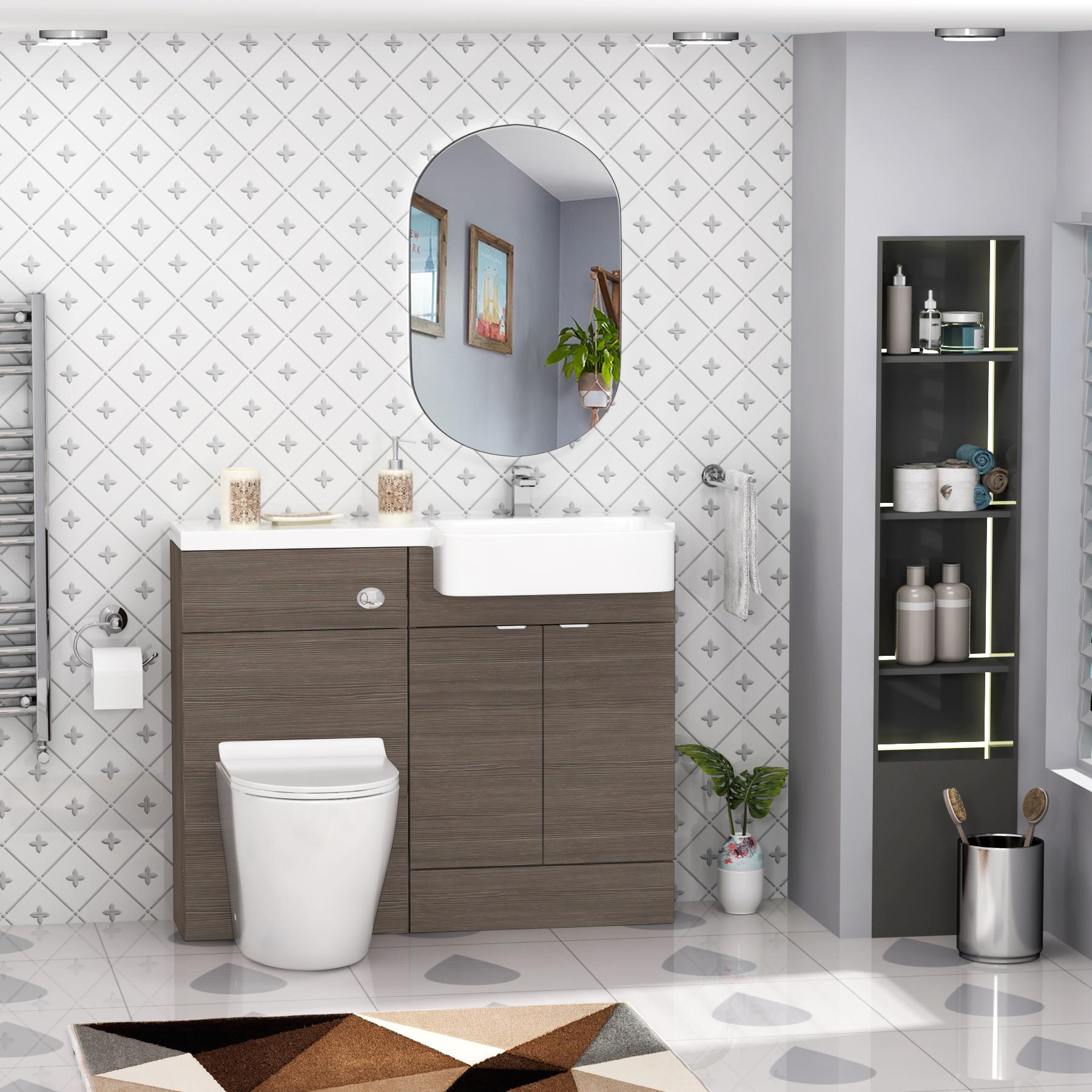 Elena 1100mm Grey Elm 2 Door Floor Standing Vanity Unit with R/H Curved