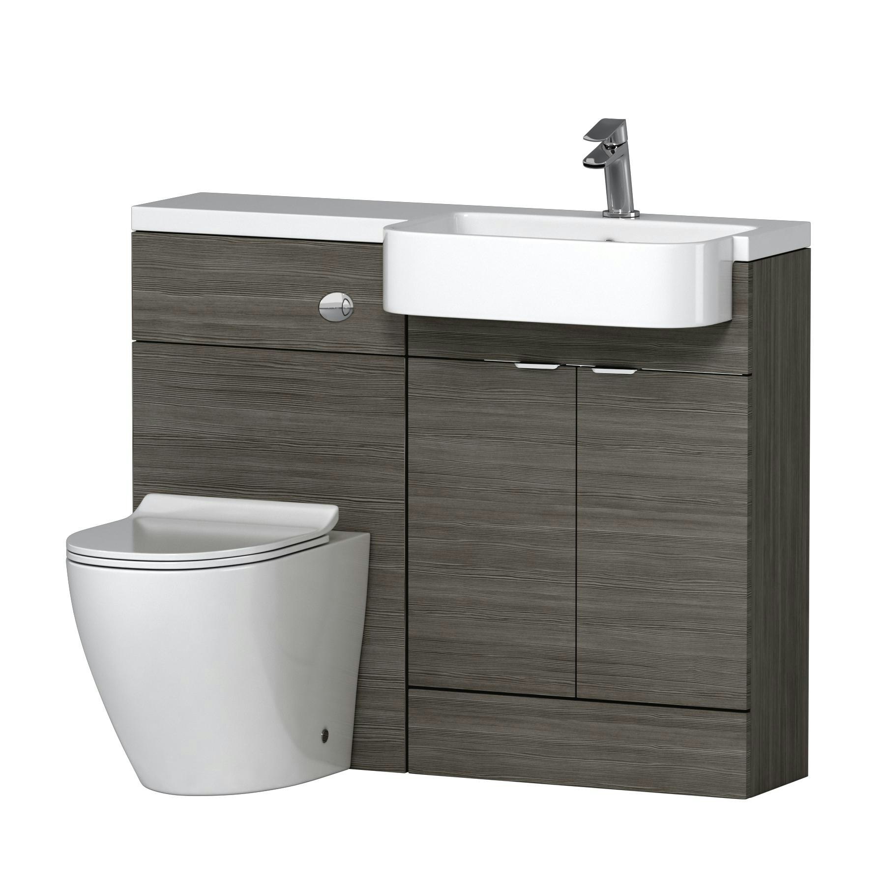 Elena 1100mm Grey Elm 2 Door Floor Standing Vanity Unit with R/H Curved