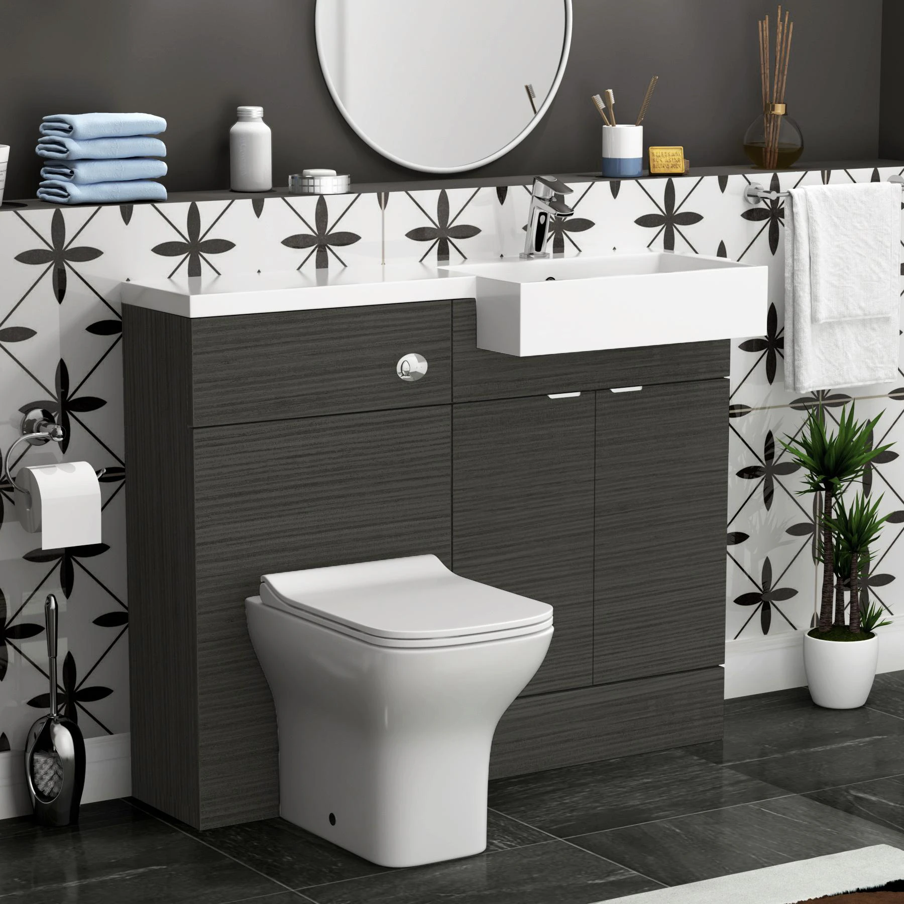 Elena 1100mm Hale Black 2 Door Floor Standing Vanity Unit with R/H ...