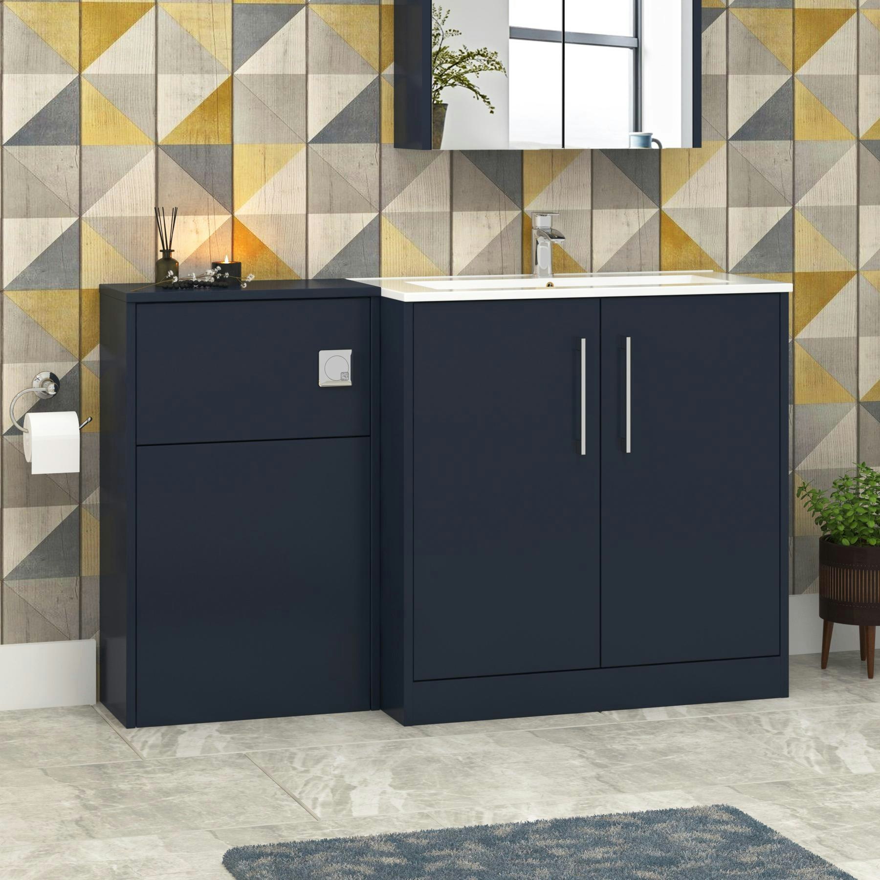 Milan 1300mm Electric Blue 2 Door Floor Standing Vanity Unit Minimalist