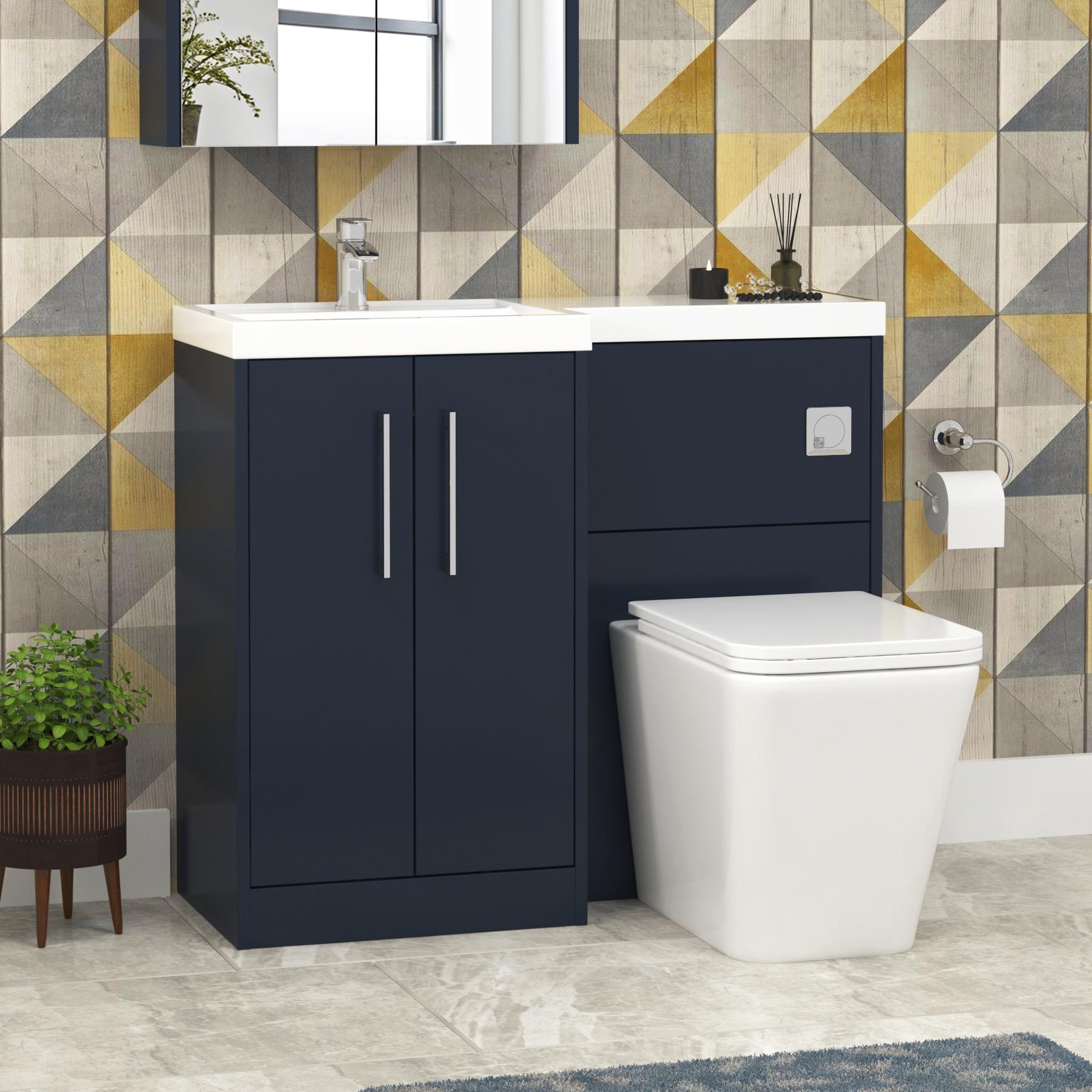 Milan 1000mm Electric Blue 2 Door Floor Standing Vanity Unit L\H L-Shaped Basin & Elena BTW Toilet