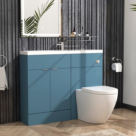 Elena 1100mm Satin Blue 2 Door Floor Standing Vanity Unit with Compact Polymarble Basin & Optional BTW Pan