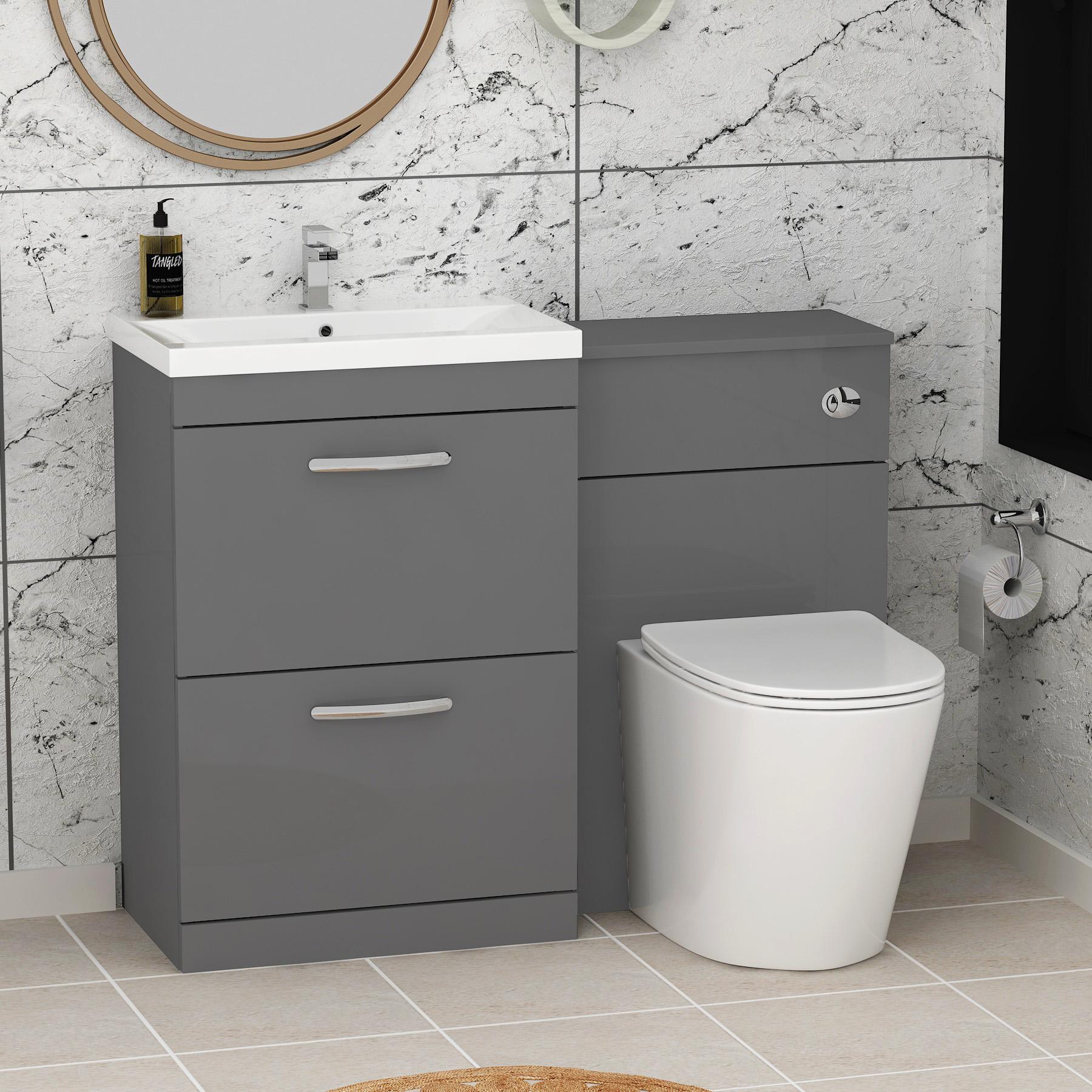1000mm Turin Indigo Grey Gloss 2-Drawer Furniture Pack - Optional BTW Pan & Basin