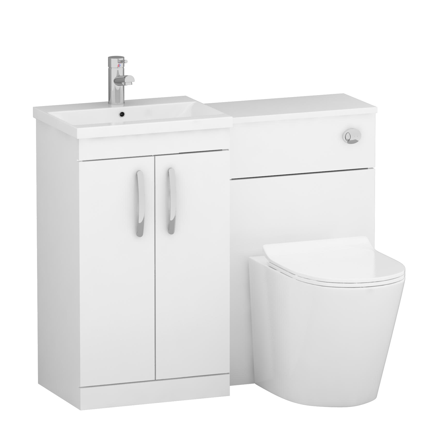 Modern Turin 1000mm Gloss White 2-Doors Mid-Edge Basin with Cesar Back to Wall Toilet Pack