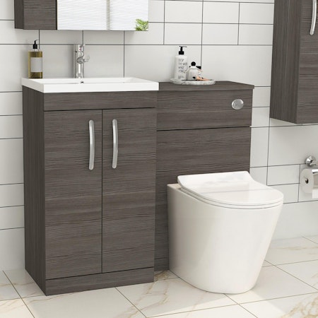 Modern Turin 1000mm Grey Elm 2-Doors Mid-Edge Basin with Cesar Back to Wall Toilet Pack