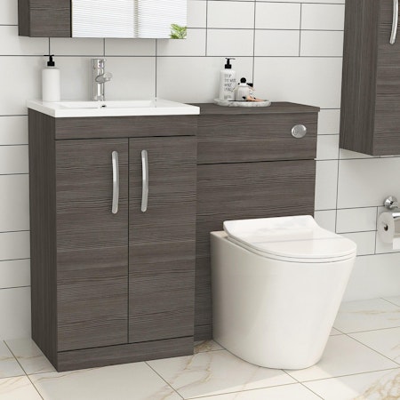 Modern Turin 1000mm Grey Elm 2-Doors Minimalist Basin with Cesar Back to Wall Toilet Pack