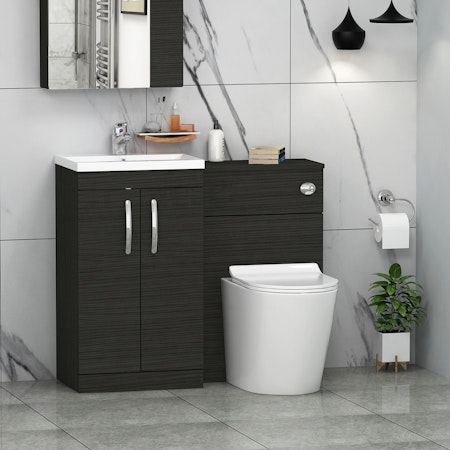 Modern Turin 1000mm Hale Black 2-Doors Mid-Edge Basin with Cesar Back to Wall Toilet Pack