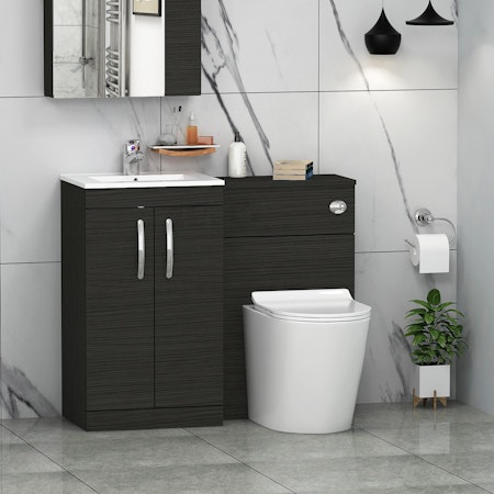 Modern Turin 1000mm Hale Black 2-Doors Minimalist Basin with Cesar Back to Wall Toilet Pack