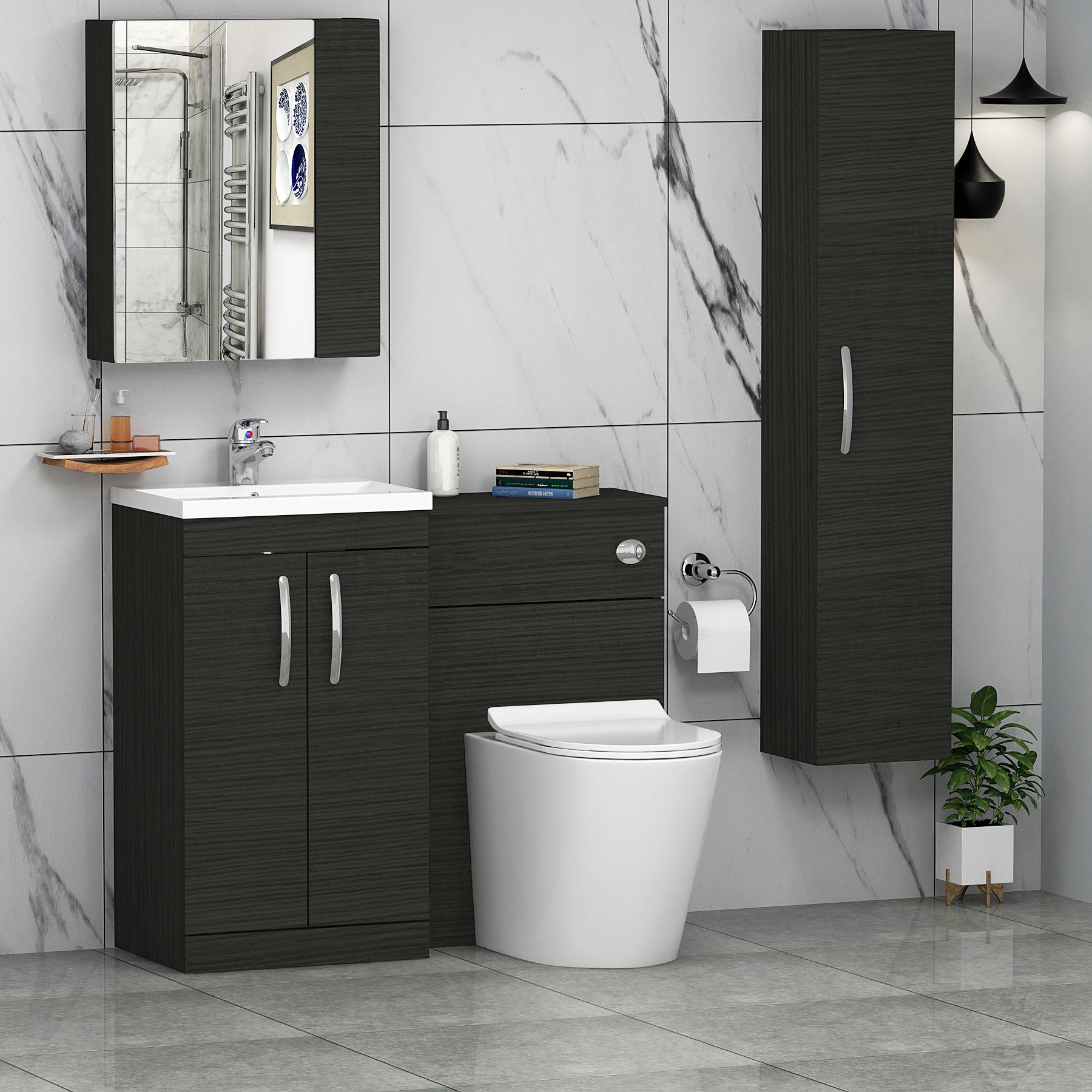 Modern Turin 1000mm Hale Black 2-Doors Mid-Edge Basin with Cesar Back to Wall Toilet Pack