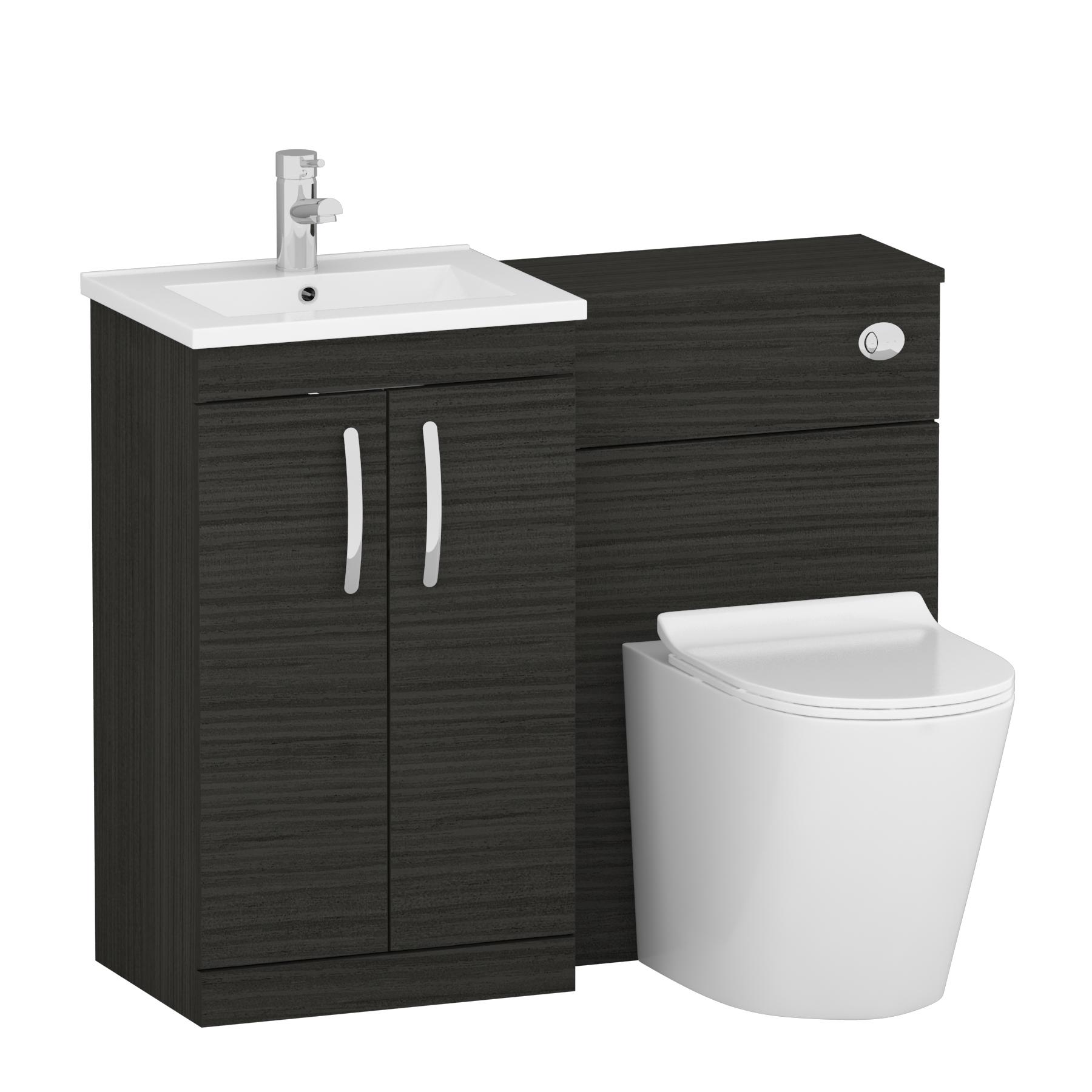 Modern Turin 1000mm Hale Black 2-Doors Minimalist Basin with Cesar Back to Wall Toilet Pack