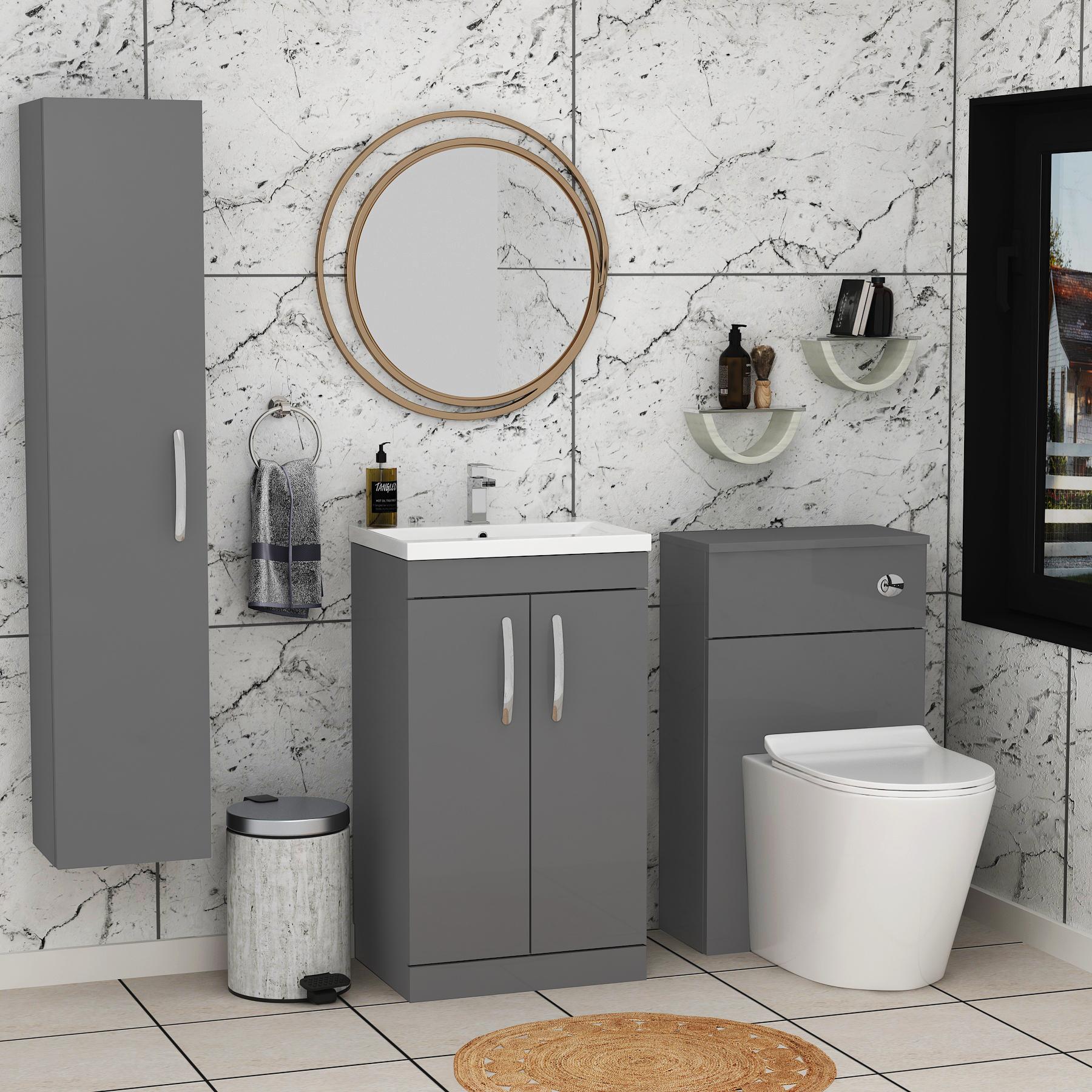Modern Turin 1000mm Indigo Grey Gloss 2-Doors Mid-Edge Basin with Cesar Back to Wall Toilet Pack