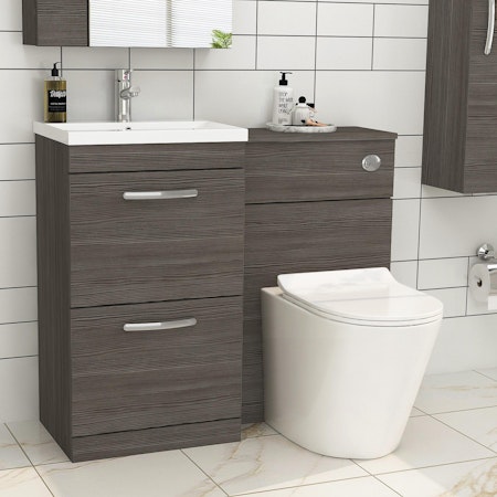 Modern Turin 1000mm Grey Elm 2-Drawers Mid-Edge Basin with Cesar Back to Wall Toilet Pack